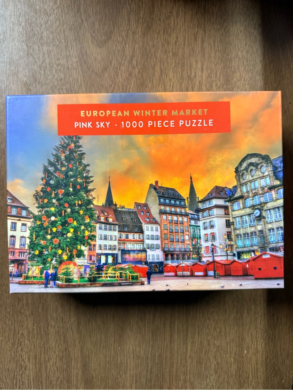European Winter Market 1000-Piece Puzzle - Pink Sky open box